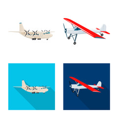 Vector design of plane and transport sign. Collection of plane and sky vector icon for stock.