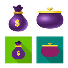 Vector illustration of bank and money symbol. Collection of bank and bill vector icon for stock.