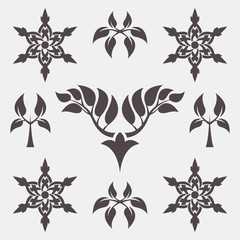 Set of abstract foliate signs. Tree template.