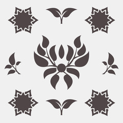 Set of abstract foliate signs. Tree template.