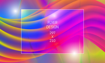 Template for flyer abstract backdrop. Vector vibrant background with liquid translucent shape and colorful guilloche elements.