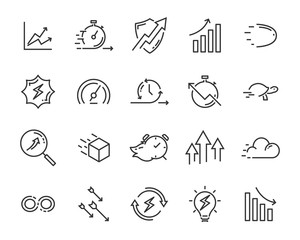 simple set of vector line icon, contain such lcon as speed, agile, boost, process, time and more