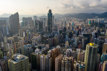 Fototapeta premium Drone fly over Hong Kong city