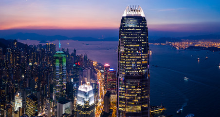 Panoramic  of Hong Kong business district at night