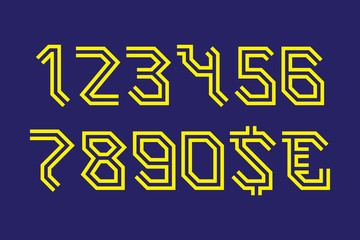 Mystic angular stylized numbers with currency signs of dollar and euro.