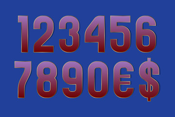 Just neat numbers with currency signs of dollar and euro. Gradient symbols with golden edging.