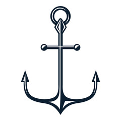 Vector illustration, monochrome sea anchor icon isolated on white background. Simple shape for design logo, emblem, symbol, sign, badge, label, stamp.