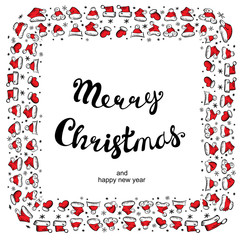 Fototapeta na wymiar Santa Claus Hats Christmas Round Frame for Holiday Card