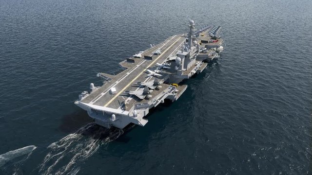 Aircraft carrier crossing the ocean