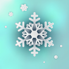 Snowflake Vector Illustration on Blue Blurred Background