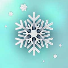 Snowflake Vector Illustration on Blue Blurred Background