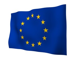 Slightly waving flag of the European Union isolated on white background, 3D rendering. Symbol of Europe. 3D illustration
