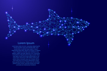 Fototapeta premium Shark swimming from futuristic polygonal blue lines and glowing stars for banner, poster, greeting card. Vector illustration.
