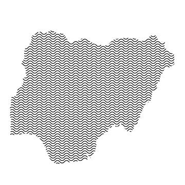 Nigeria map country abstract silhouette of wavy black repeating lines. Contour of sinusoid curve. Vector illustration.