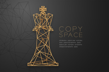 Chess Queen wireframe Polygon golden frame structure, Business strategy concept design illustration isolated on black gradient background with copy space, vector eps 10 - 222408730