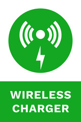 WIRELESS CHARGER sign. Green and white banner. Vector.