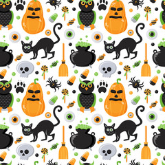 Seamless pattern with Halloween elements