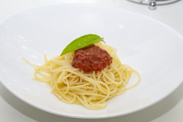 spaghetti with fresh tomato sauce and basil, italian food