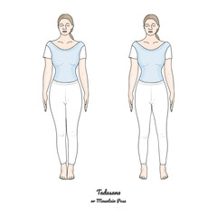 Tadasana or Mountain Pose. Feet Together and Feet Apart Variations. Vector.