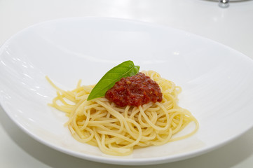 spaghetti with fresh tomato sauce and basil, italian food