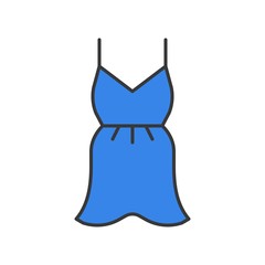 short cocktail dress or summer dress, filled color outline editable stroke
