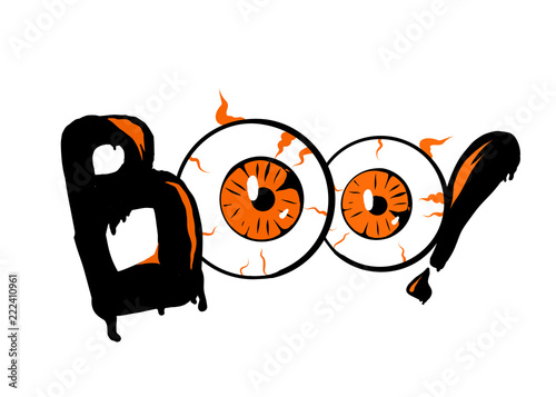 boo halloween banner background with eyes lettering poster card