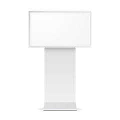 Digital signage monitor white mockup - front view. Vector illustration