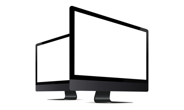 Computer monitor black mock up with perspective side view isolated on white background. Vector illustration