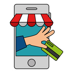 smartphone with parasol and credit card