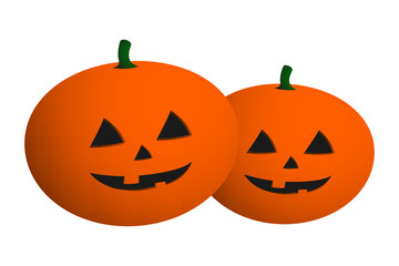Two carved Halloween pumpkins. Three-dimensional 3D Jack-o'Lanterns. Vector.