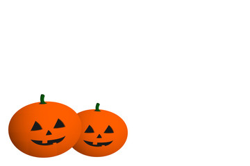 Halloween greeting card blank. Three-dimensional 3D pumpkins on white background with copy space. Vector.