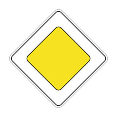 PRIORITY ROAD sign. Yellow rhombus. Vector.