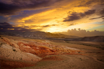 Beautiful sunset mountain landscape Kyzyl-Chin, Altai, Russia