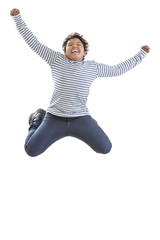 jomping boy. Cheerful young teenager boy jumping for joy. Isolated over white.