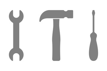 SPANNER, HAMMER and SCREWDRIVER. Vector icons.