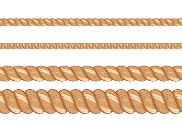 vector seamless sea rope of different thickness isolated on white background. hand made