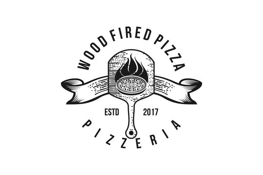 wood fired pizza classic logo design