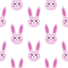 Seamless kawaii pattern. Lovely hares on a white background.