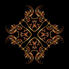 Mandala. Gold round ornament pattern on black background. Decorative orient ornament
