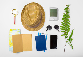 travel, summer vacation, tourism and objects concept