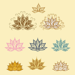 Lotus. Set of vector stylized image of a Lotus flower isolated.