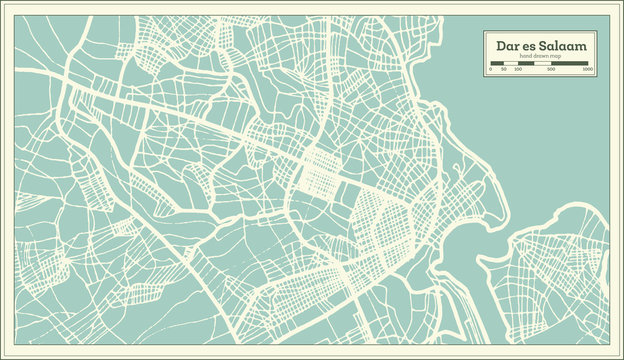 Dar es Salaam Tanzania City Map in Retro Style. Outline Map.
