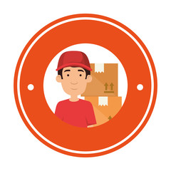 delivery worker with boxes seal stamp