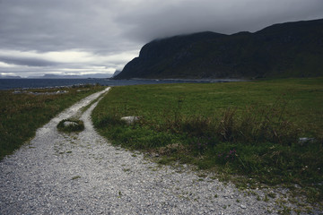 Green landscape and path in Norway ,More og Romsdal county, northernmost part of Western Norway