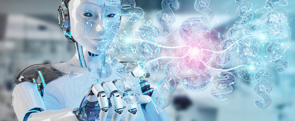 Cyborg judge using 3D rendering digital paragraph law symbol