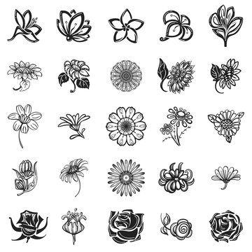 Flower icon set. Simple set of flower vector icons for web design isolated on white background