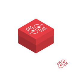 Christmas gift box isometric, 3d icon Isolated on white background. Sign, logo for mobile app and web design. Editable stroke.