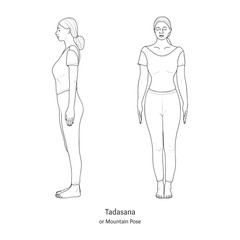 Tadasana or Mountain Pose. Front and Side View. Vector. 