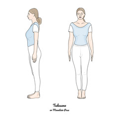 Tadasana or Mountain Pose. Front and Side View. Vector. 