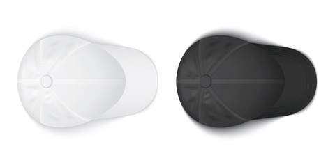 white and black caps on a white background top view
